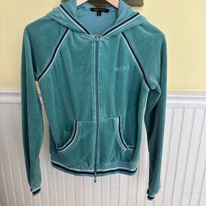 BCBG Max Azria Womens Teal Zip-Up Hoodie Jacket L